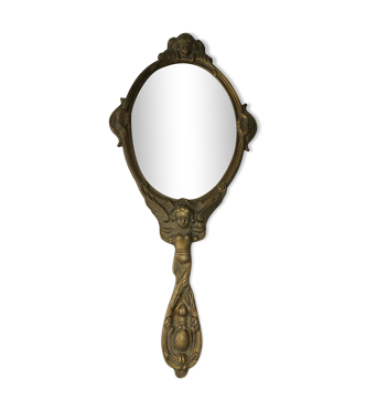 Ancien miroir face à main en bronze doré | Selency