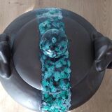 Vintage modernist soup tureen from the 60s-70s, matte brown ceramic and green glaze.