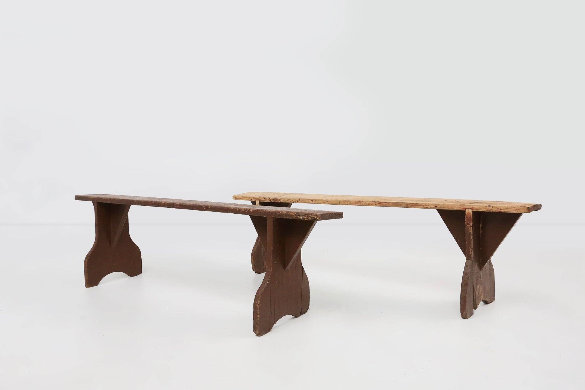 Mid-Century Rustic Bench in Brown Painted Wood, France, 1890s
