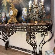 Console in wrought iron from the Napoleonic III period with a red Rance marble top.