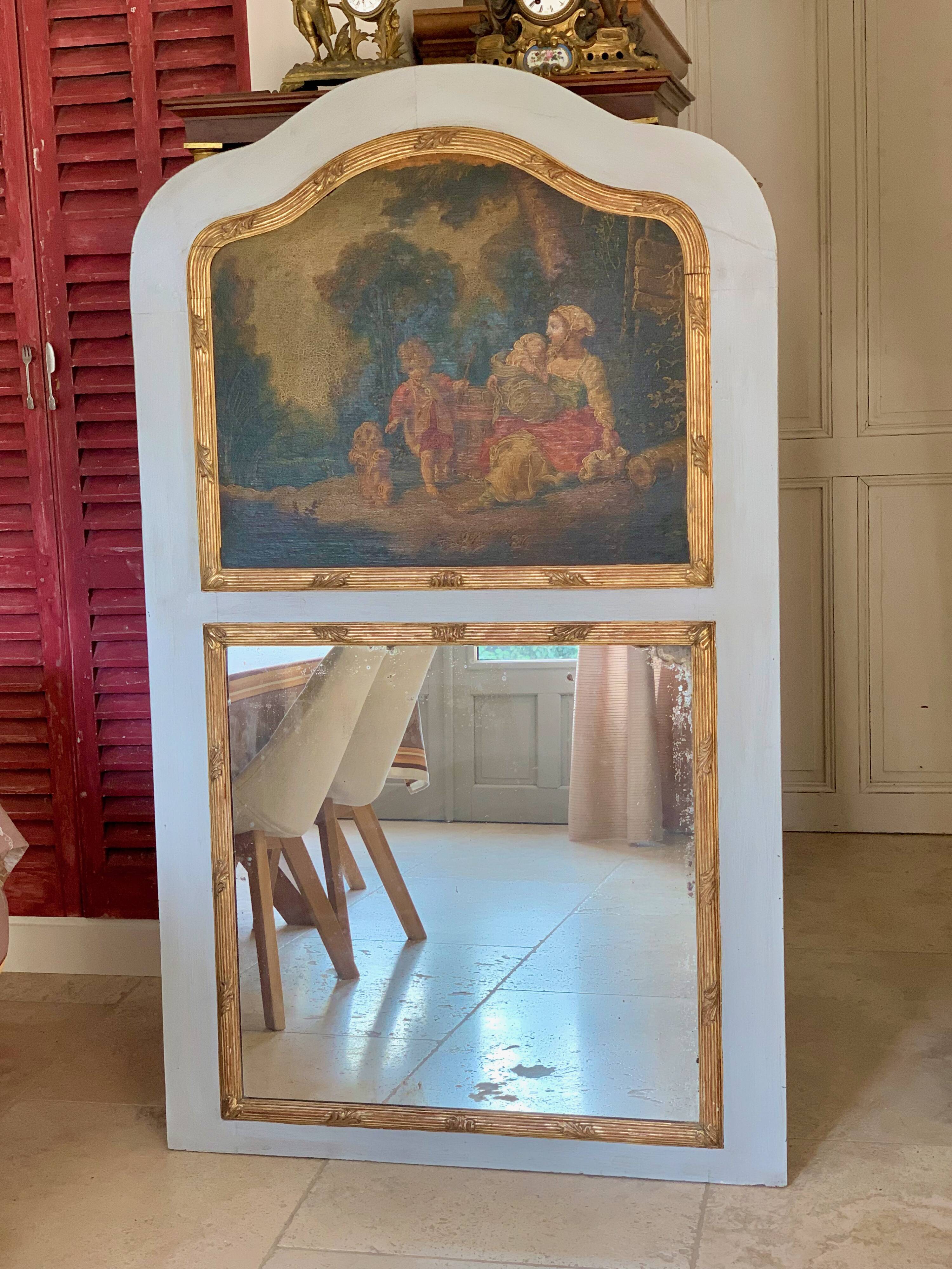 TRUMEAU Louis XVI, Large Model, in gilded wood from the 19th century