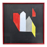 Peinture à l’huile abstraite suédoise vintage du milieu du siècle, encadrée