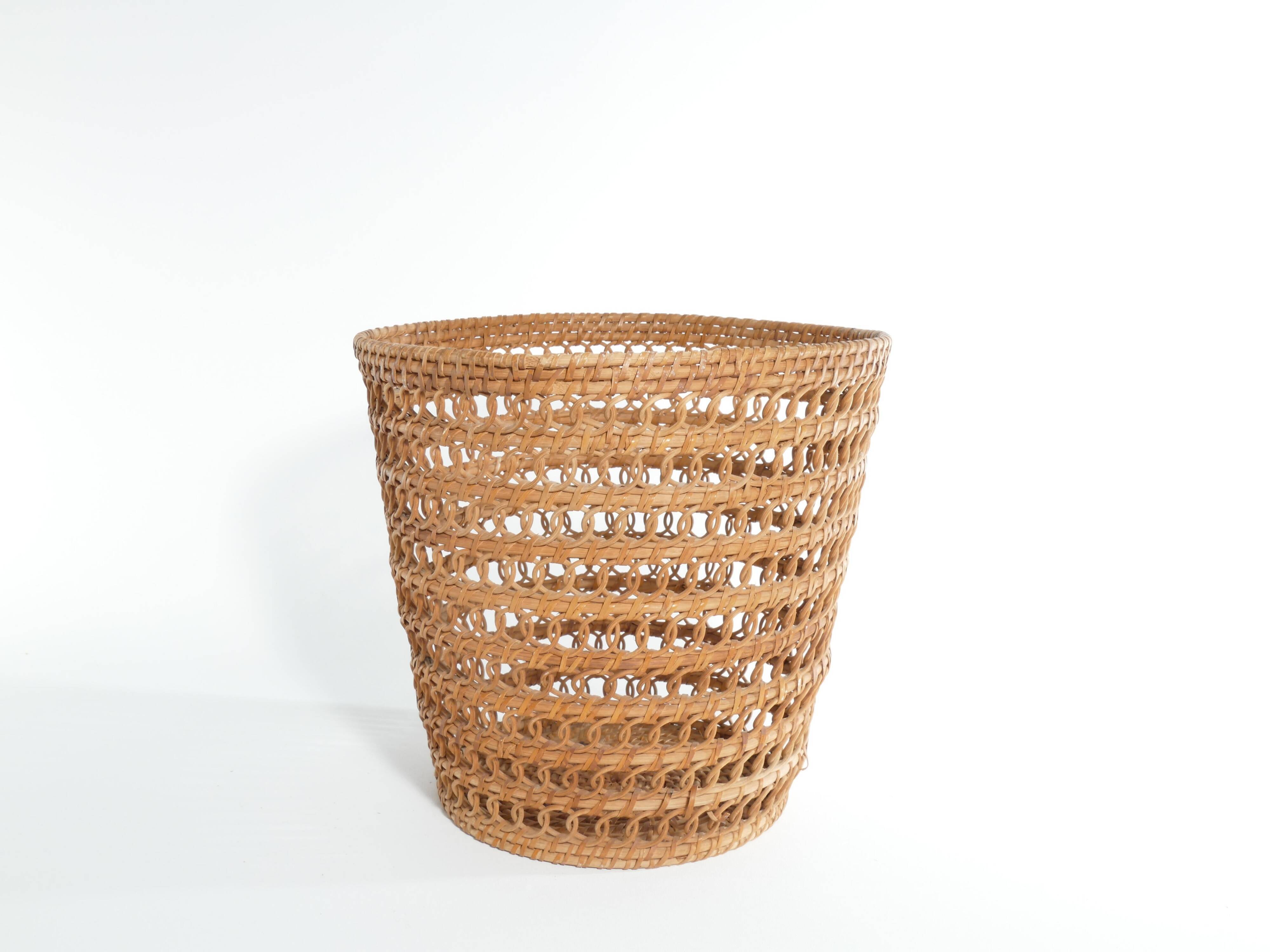 Mid-Century Modern Wicker Wastebasket
