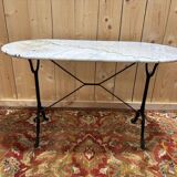 Authentic bistro table with white marble and cast iron from the early 20th century.