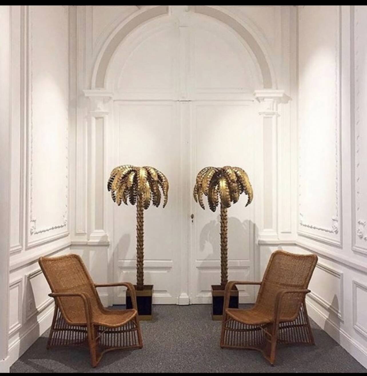 "jansen" style lamp in the shape of a palm tree in golden metal, 181 cm tall