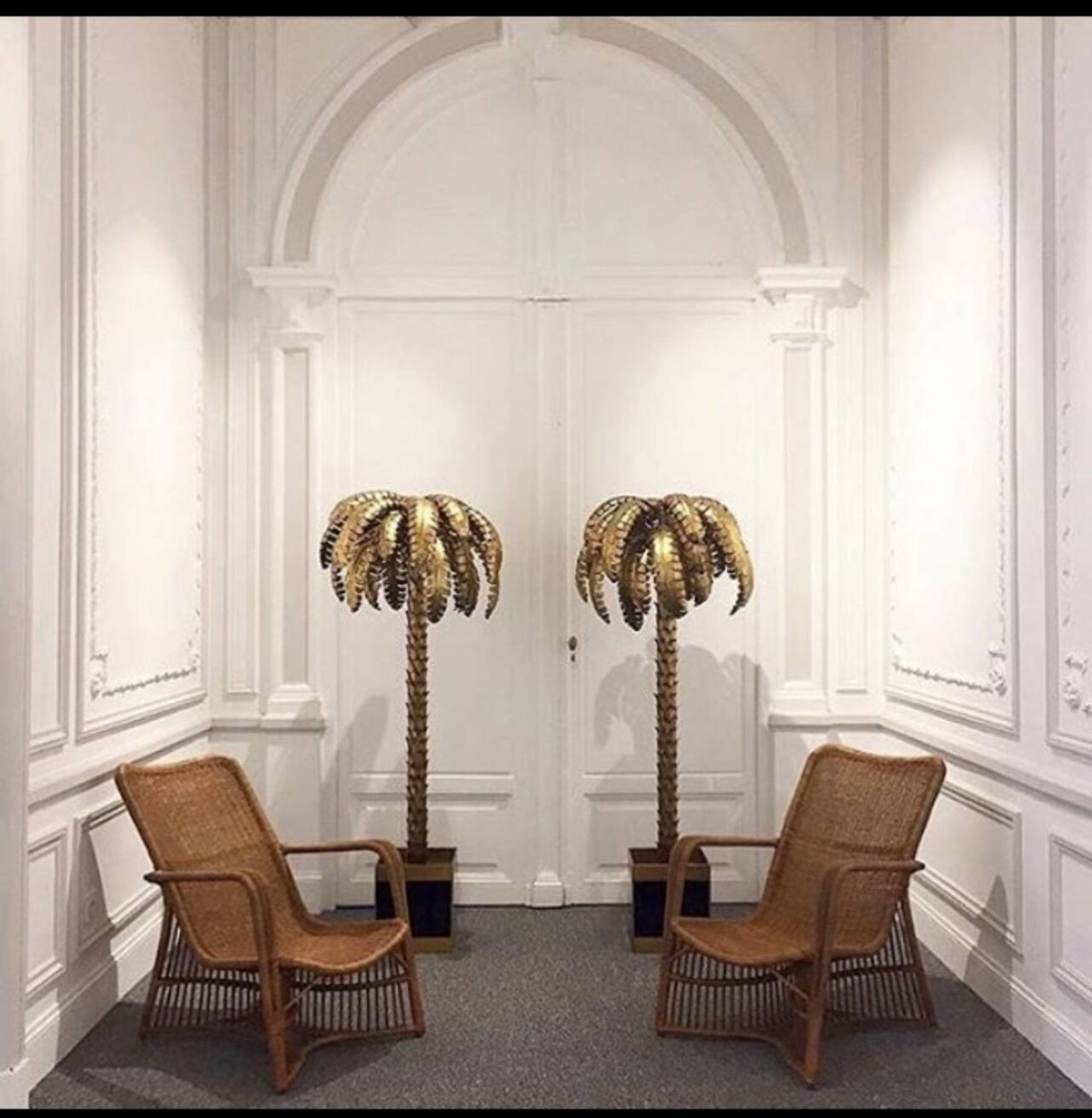 Lampadaire de style " jansen " en forme de palmier en métal doré de 181 cm