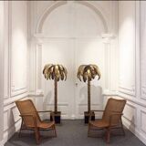 "jansen" style lamp in the shape of a palm tree in golden metal, 181 cm tall