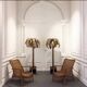 "jansen" style lamp in the shape of a palm tree in golden metal, 181 cm tall