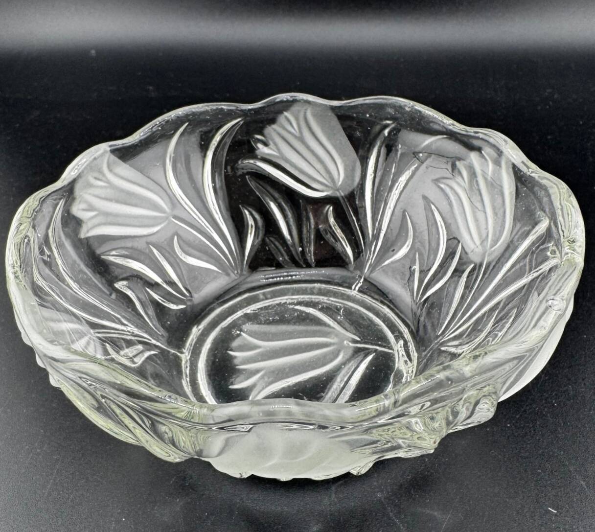 Small Pressed Glass Bowls with Frosted Tulip Decor - Vintage Bowls