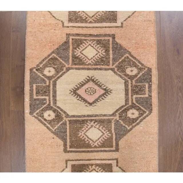 Vintage Turkish Hand-Knotted Wool Cotton Orange Runner Rug 66x318