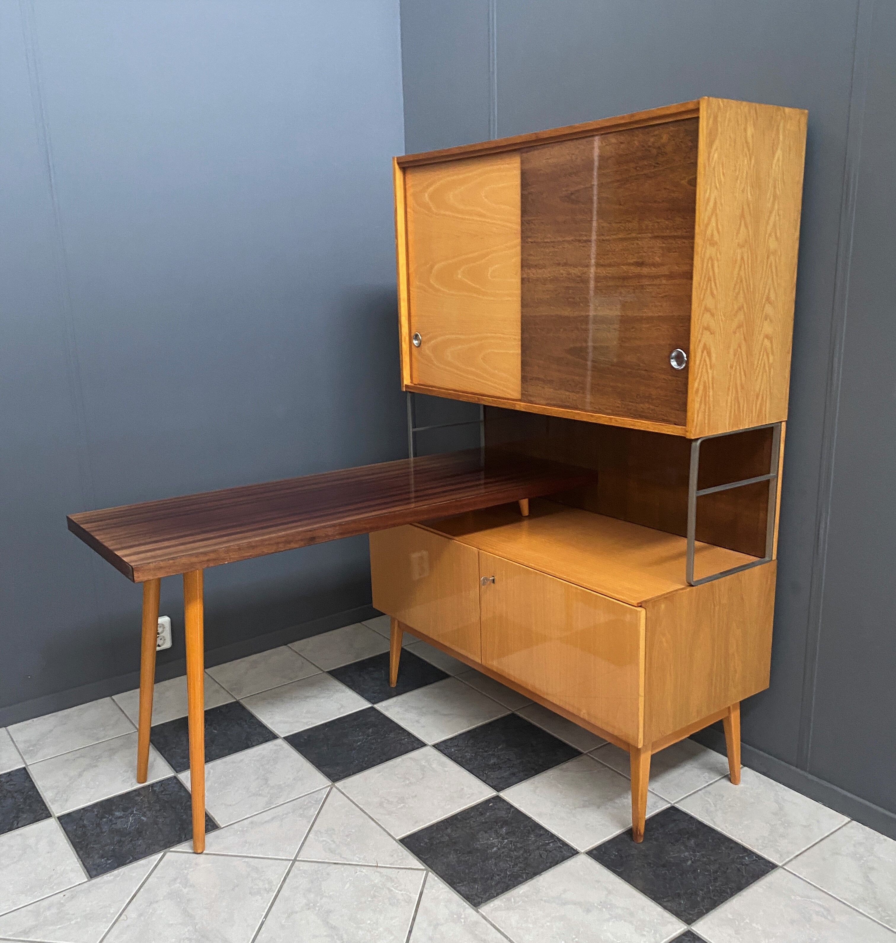 Jitona cabinet with desk two tone wood 1960s