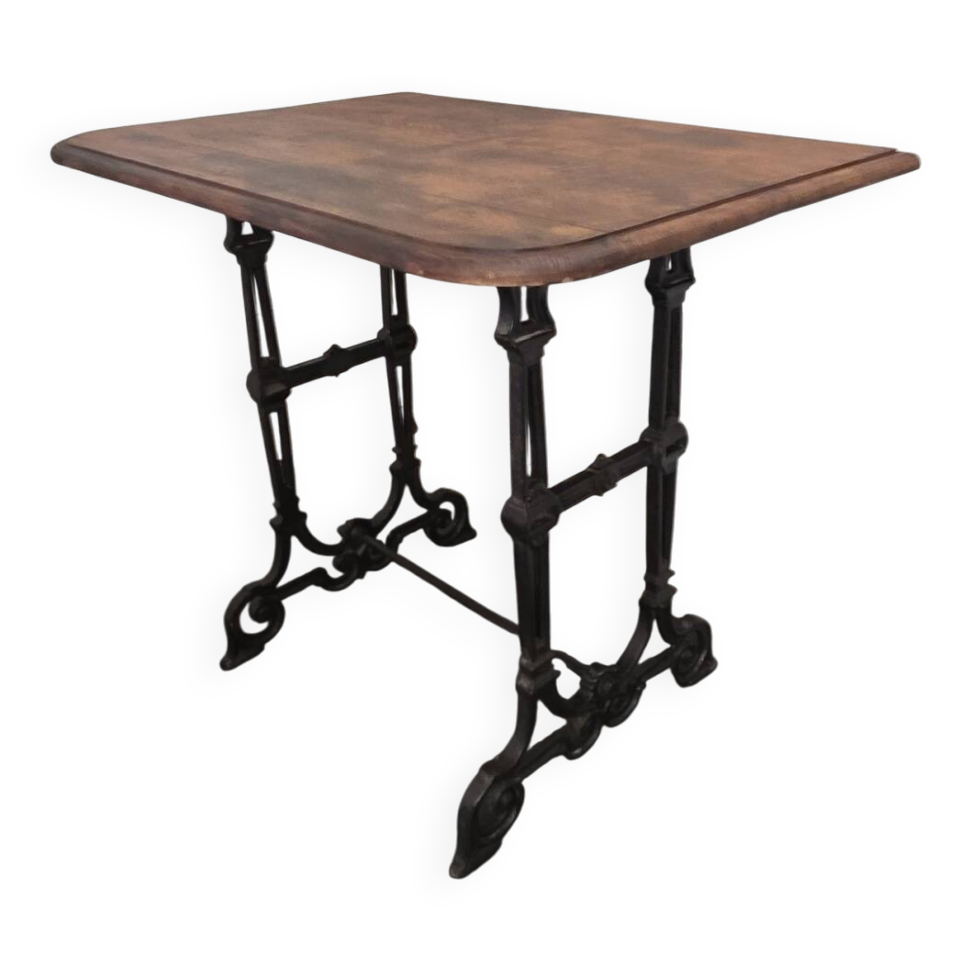 Bistro table with cast iron legs and oak top