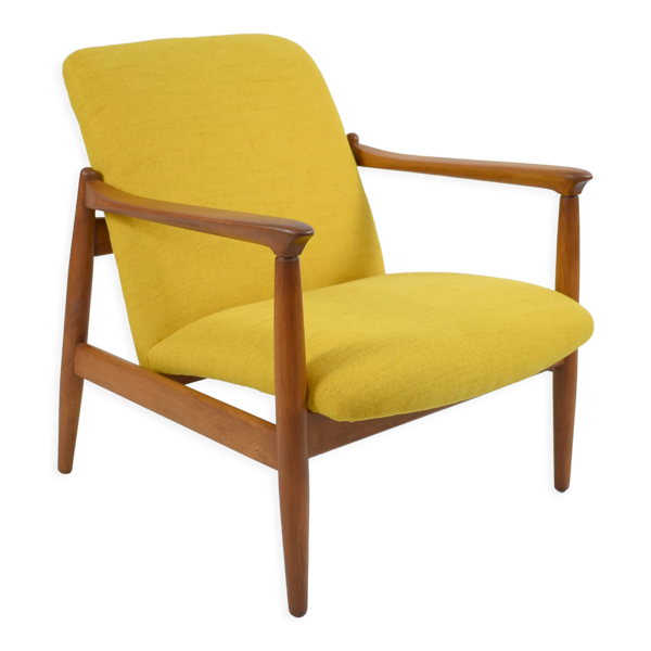 Fauteuil original restauré designer E.Homma années 1960, jaune