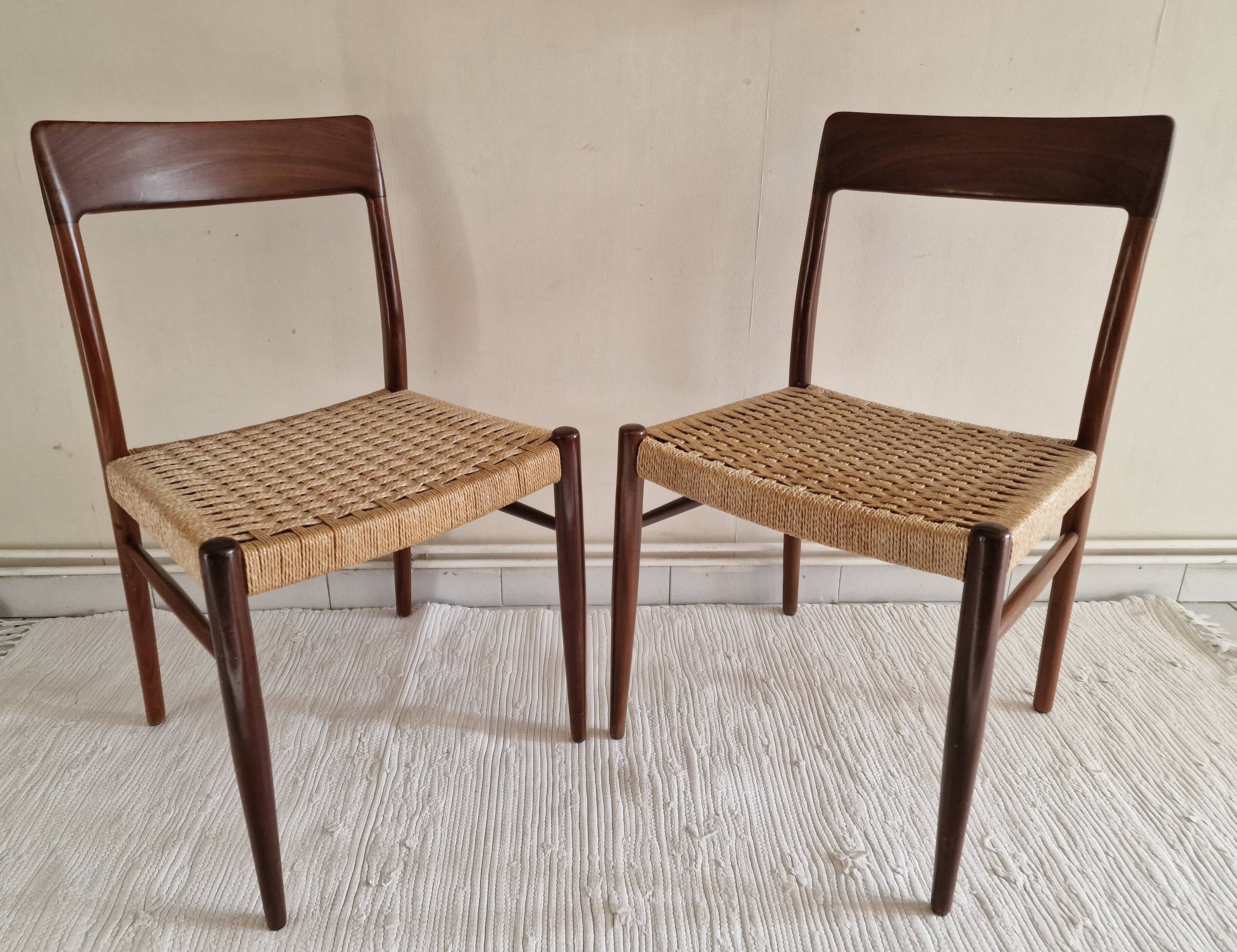 Pair of Danish chairs in teak and rope