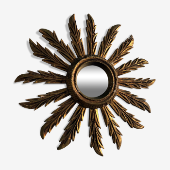 Miroir soleil  sorcière en bois vintage 1960 - 38 cm