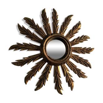 Miroir soleil  sorcière en bois vintage 1960 - 38 cm
