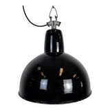 Industrial Black Enamel Factory Lamp with Cast Iron Top, 1950s