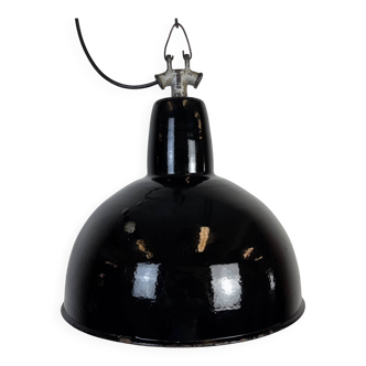 Lampe d'usine industrielle en émail noir avec dessus en fonte, années 1950