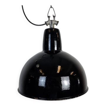Lampe d'usine industrielle en émail noir avec dessus en fonte, années 1950