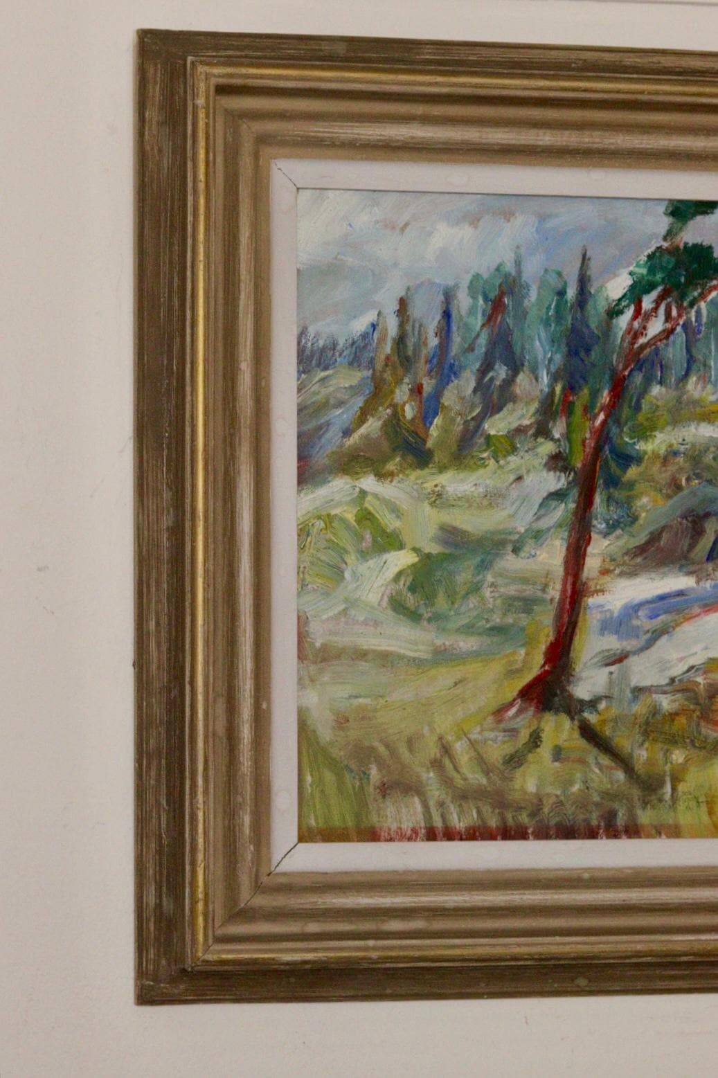 Framed oil on panel "Landscape", Sweden mid 20th century