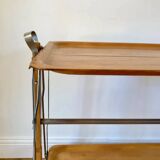 Metal trolley in beech wood and metal upright from the 60s