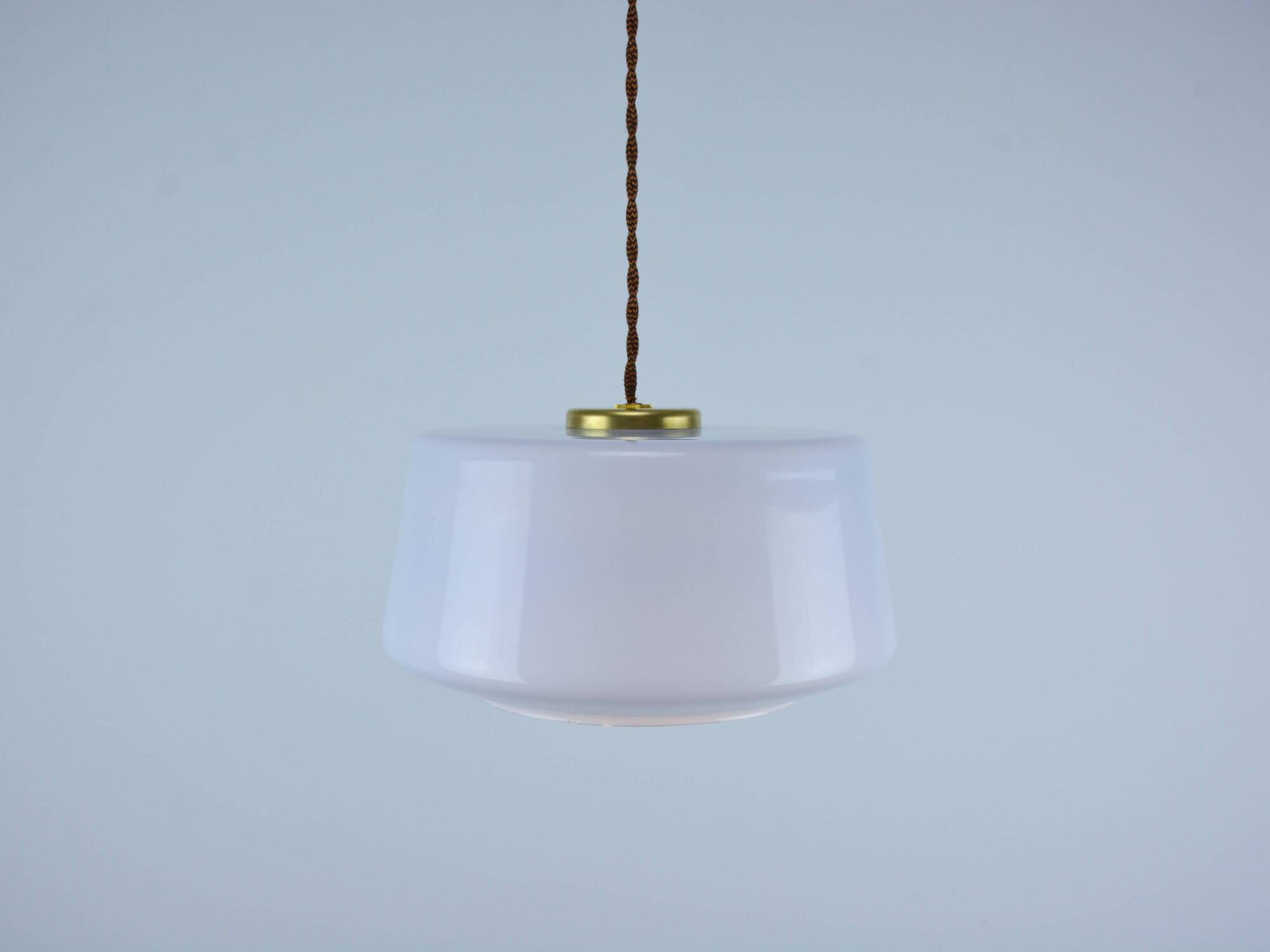 Vintage Mid-Century Baby Blue Glass and Brass Pendant Lamp