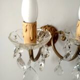 Golden brass wall light and crystal pendants - 2-light rococo light