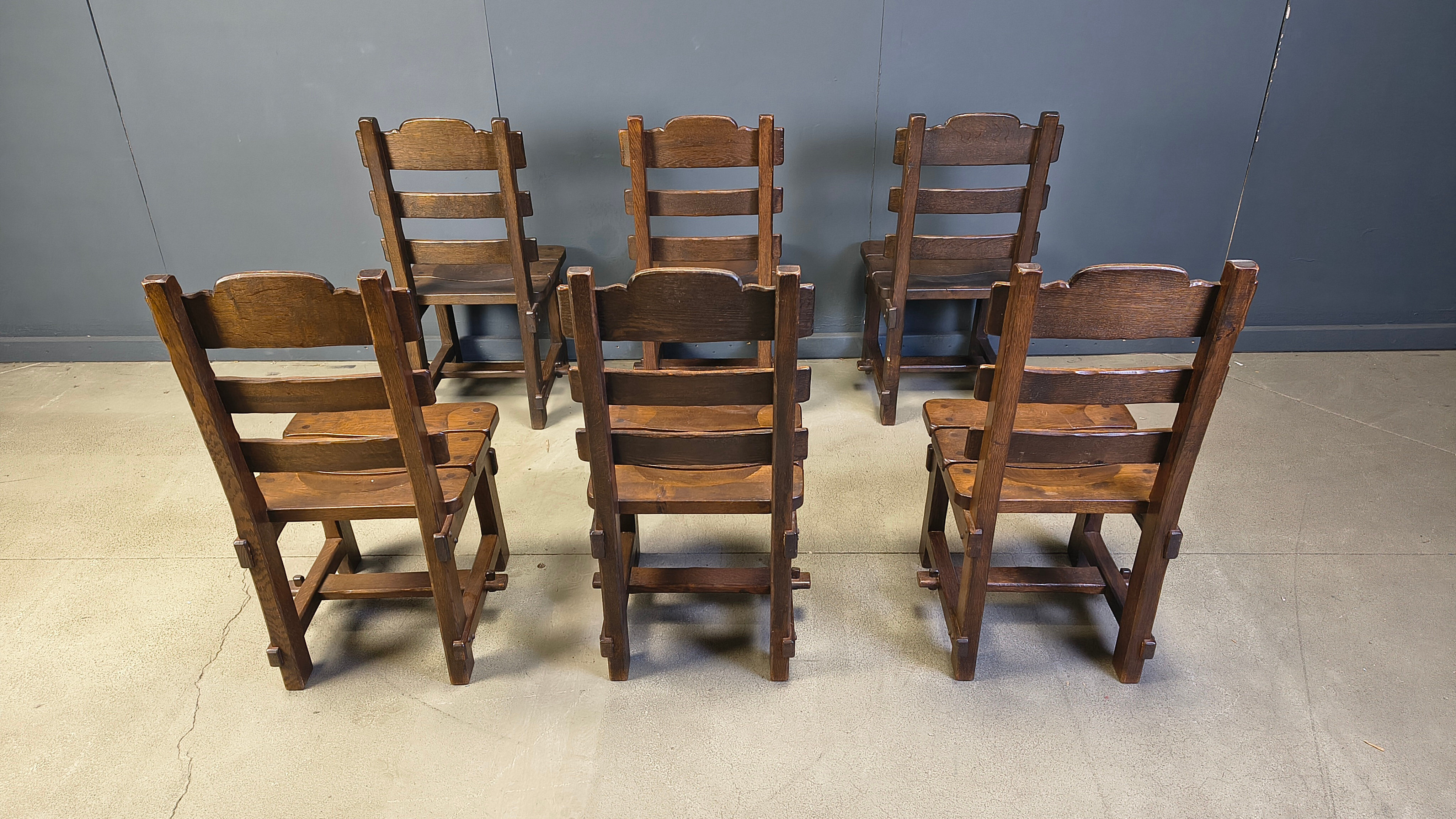 Vintage brutalist dining chairs, set of 6 - 1960s