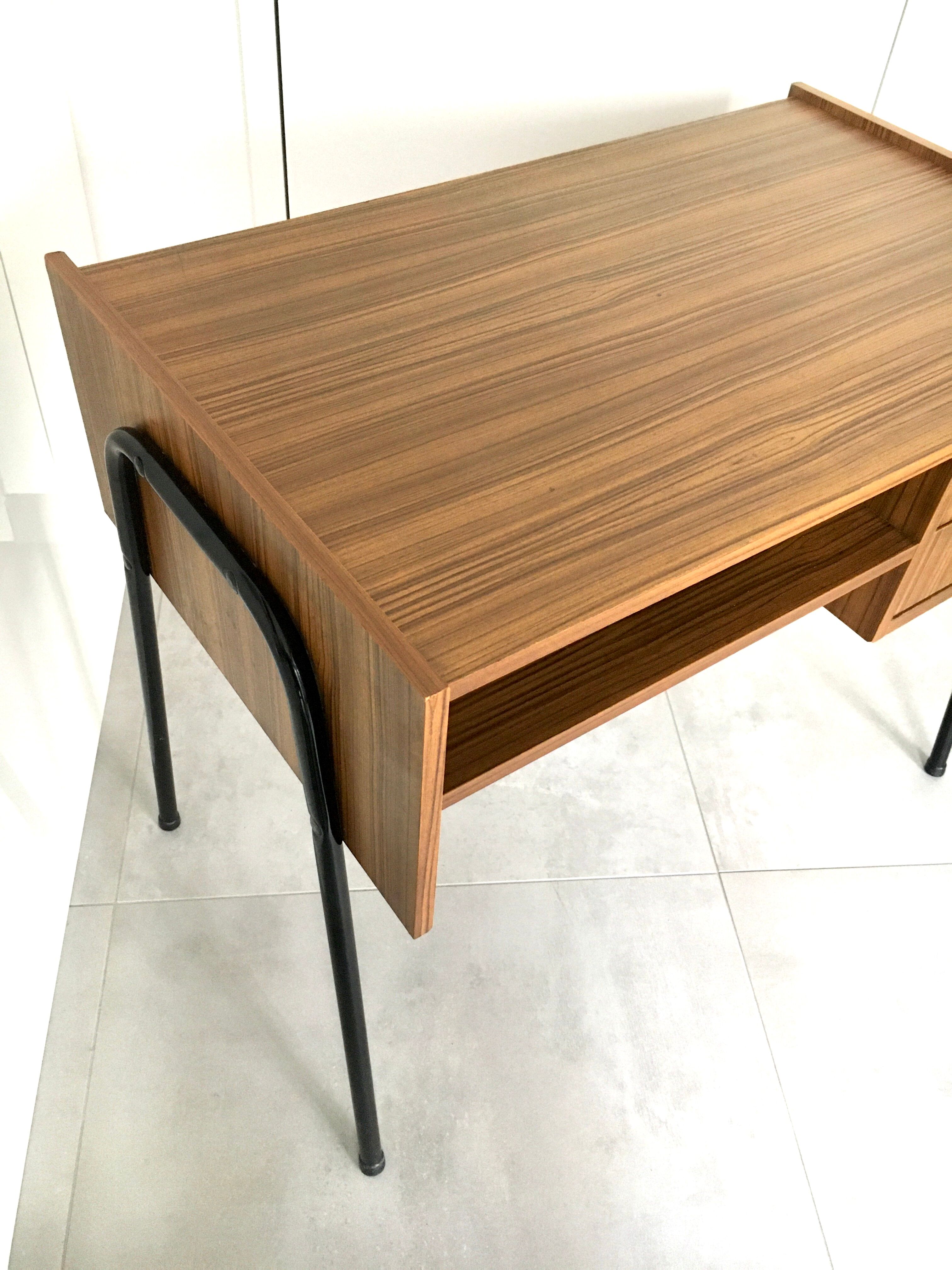 Vintage office teak décor and black steel base