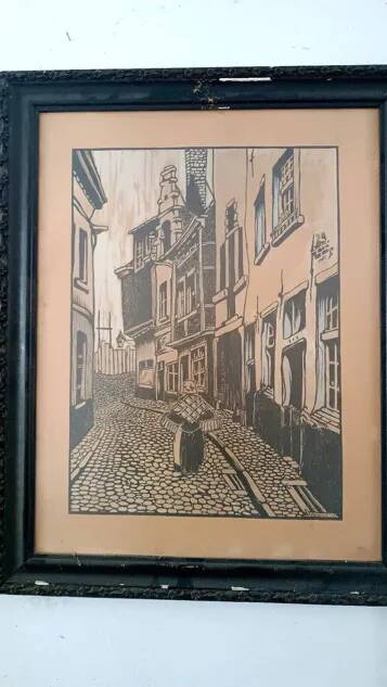 Flemish engraving hand-painted signed r.verhulst 1943