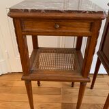 Pair of high marble and walnut bedside tables
