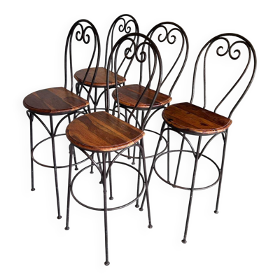 Chaises hautes en palissandre et fer forgé