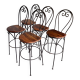 Chaises hautes en palissandre et fer forgé