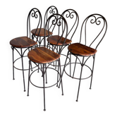 Chaises hautes en palissandre et fer forgé