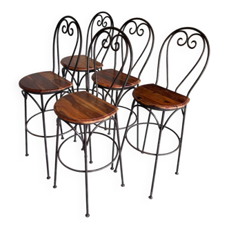 Chaises hautes en palissandre et fer forgé