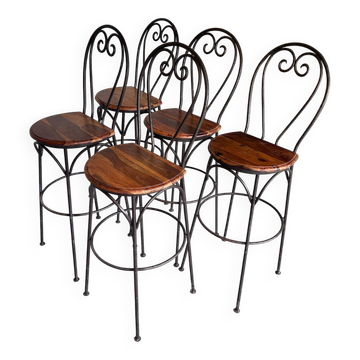 Chaises hautes en palissandre et fer forgé