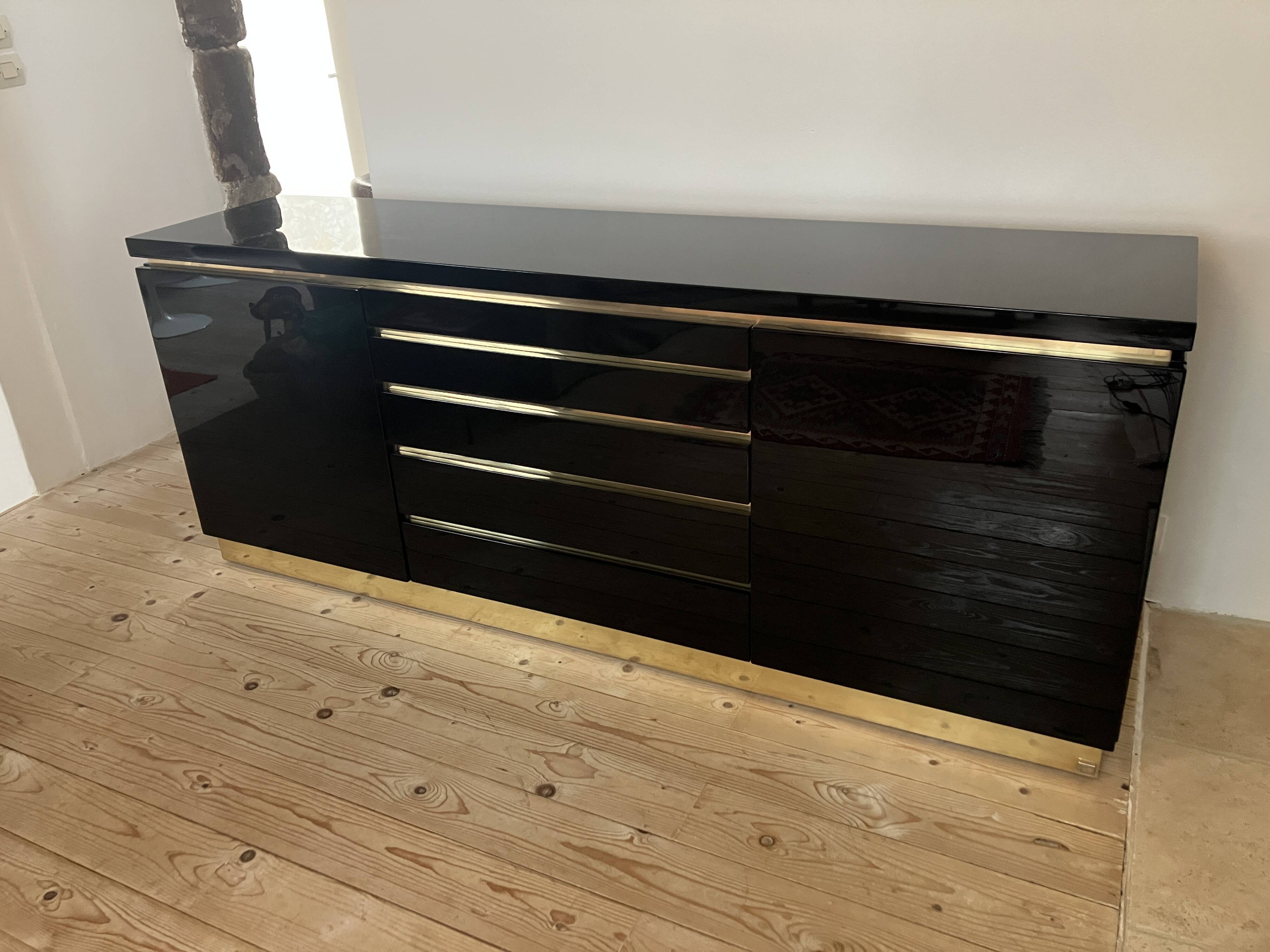 black lacquered sideboard by Jean Claude Mahey 1970