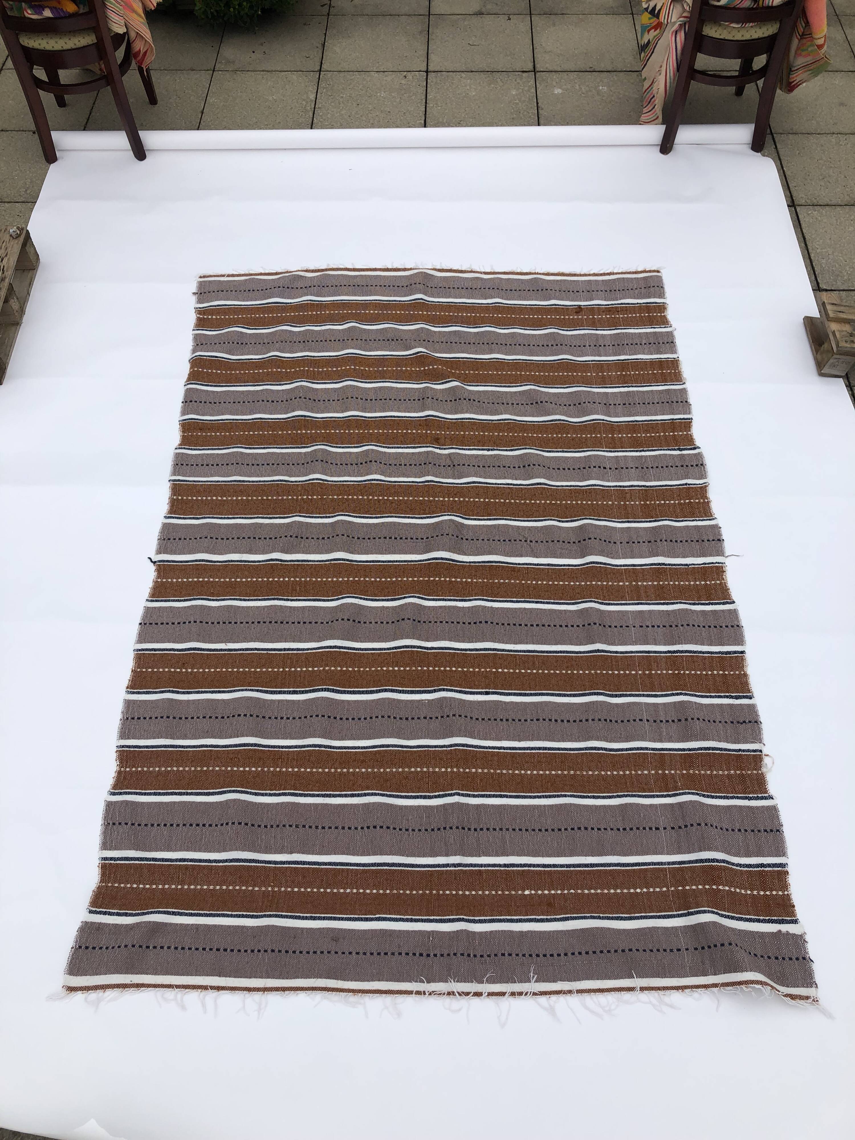 L Handmade Striped Vintage Boho North African Carpet (#2) - Area Rug 238x159