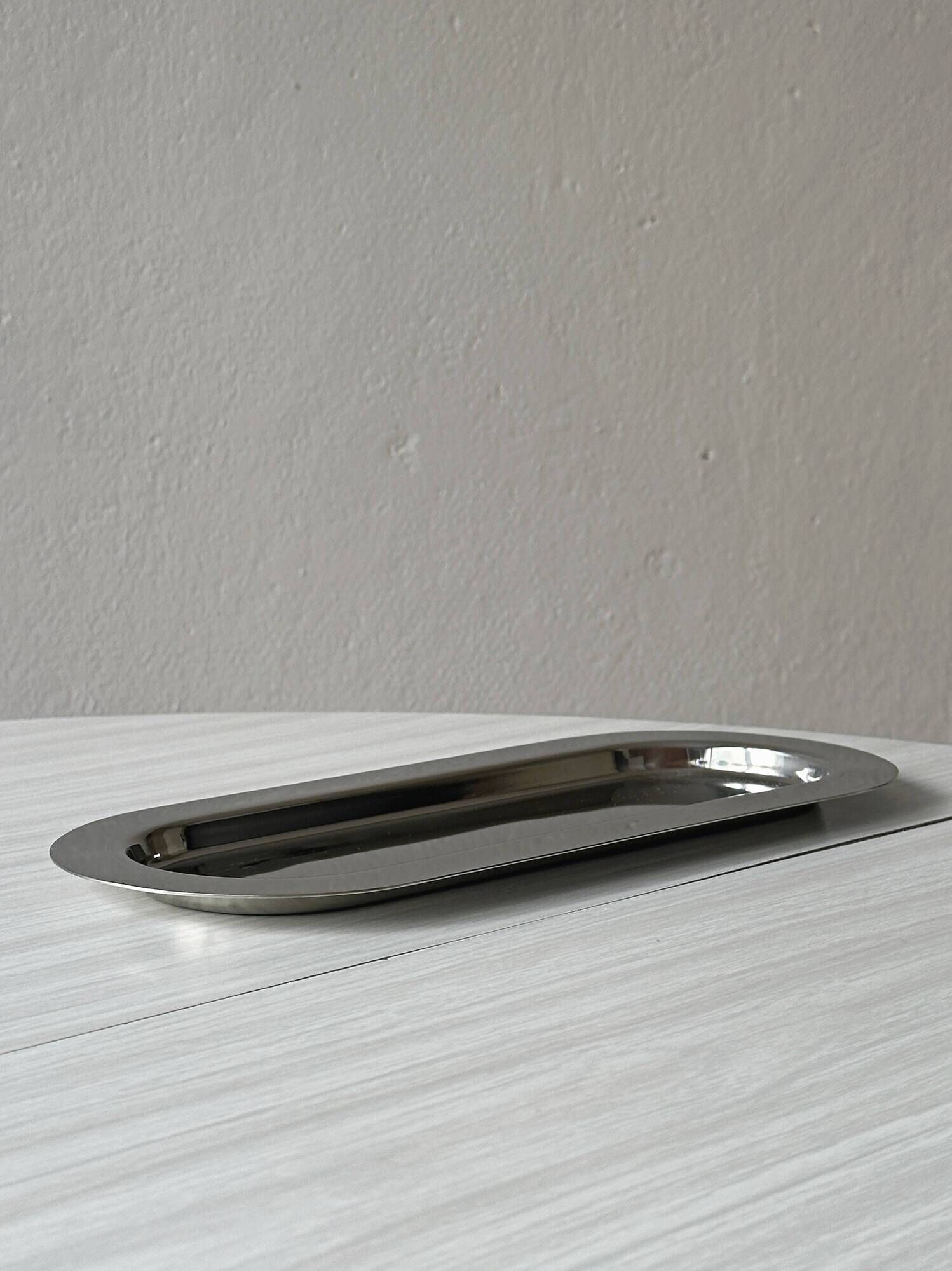 Stainless steel platter – Elongated oval serving dish in metal – Aperitif tray