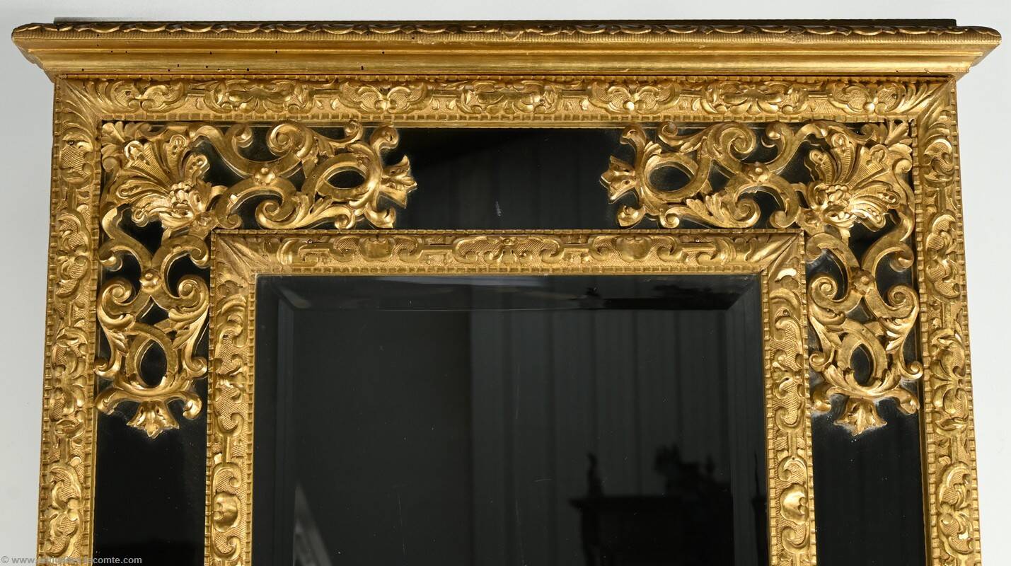 Gilded Wood Glazing Bead Mirror, Napoleon III Period – Mid 19th Century