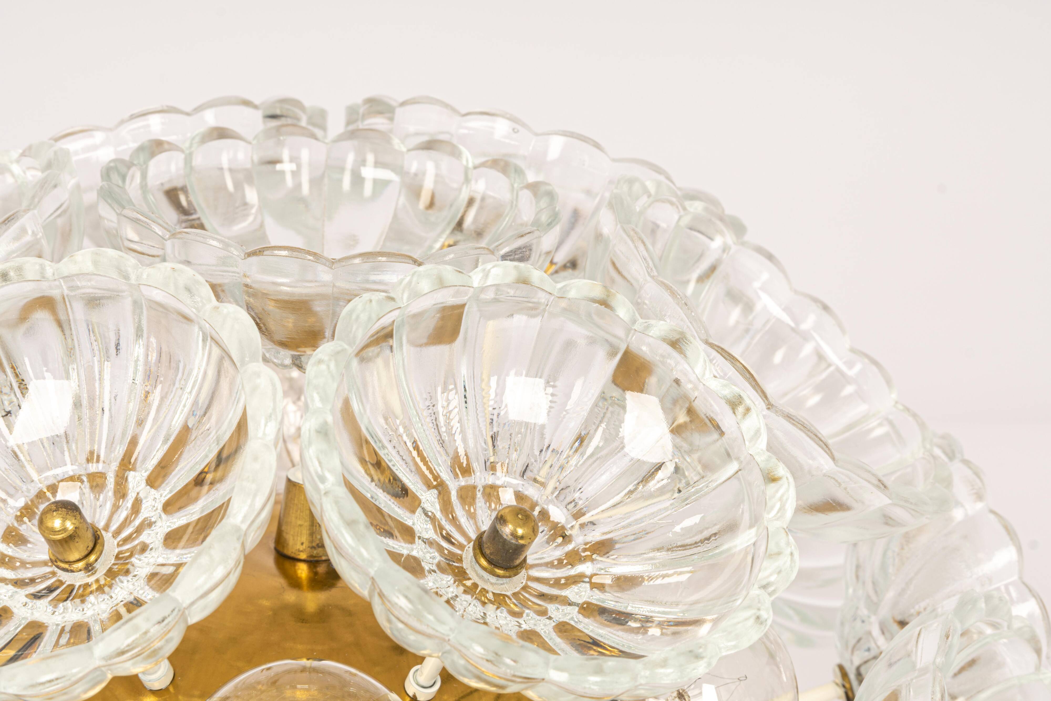 Sputnik ceiling light in floral glass and brass, Germany, 1960s.