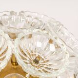 Sputnik ceiling light in floral glass and brass, Germany, 1960s.