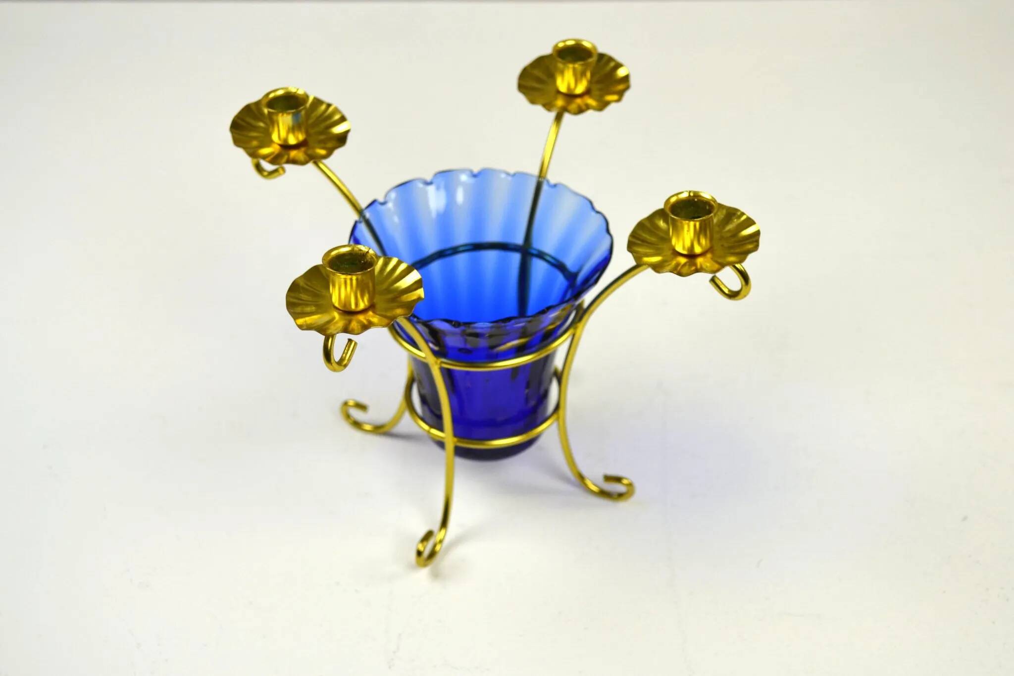 Brass and Cobalt Blue Glass Candle Holder, Sweden, 1960s