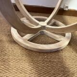 Oval patinated wood and beveled glass coffee table