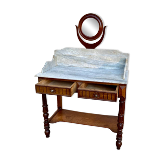 Table de toilette, coiffeuse ancienne en marbre blanc avec tiroir