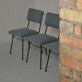 Set of 4 chairs from the 1950s in sky blue fabric