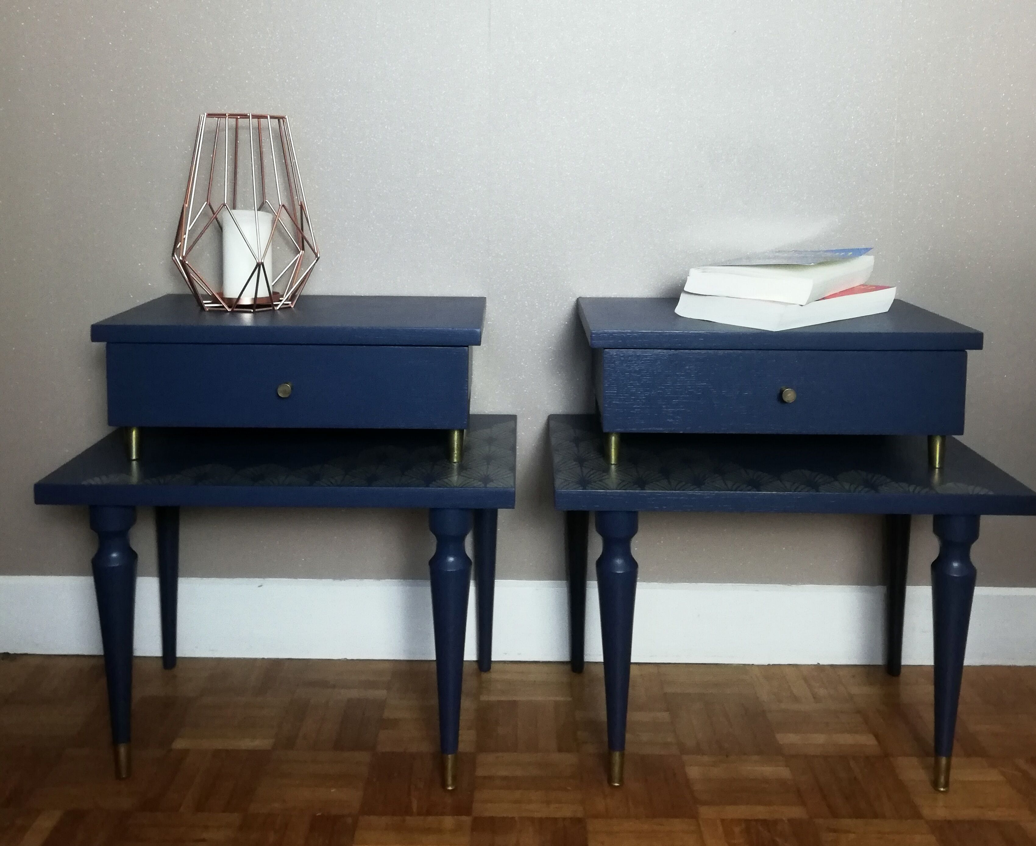 Pair of 60s night blue bedside