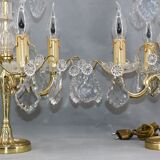 Pair of Girandoles / Chandeliers Bbronze & Crystal Louis XV Style 4 Lights