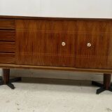 Scandinavian enfilade in veneered wood with iron legs, 20th century.