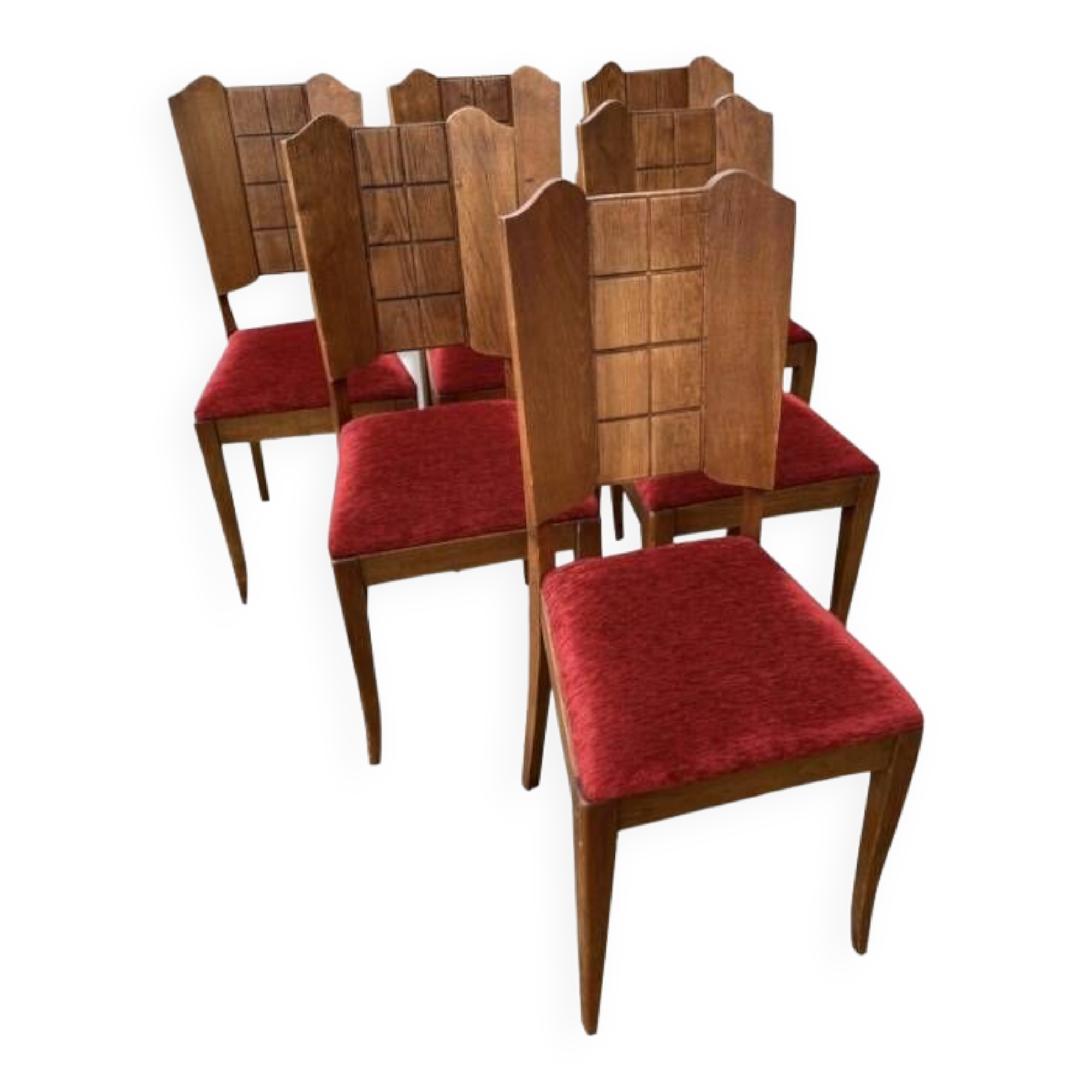 6 art deco chairs with red velvet seats